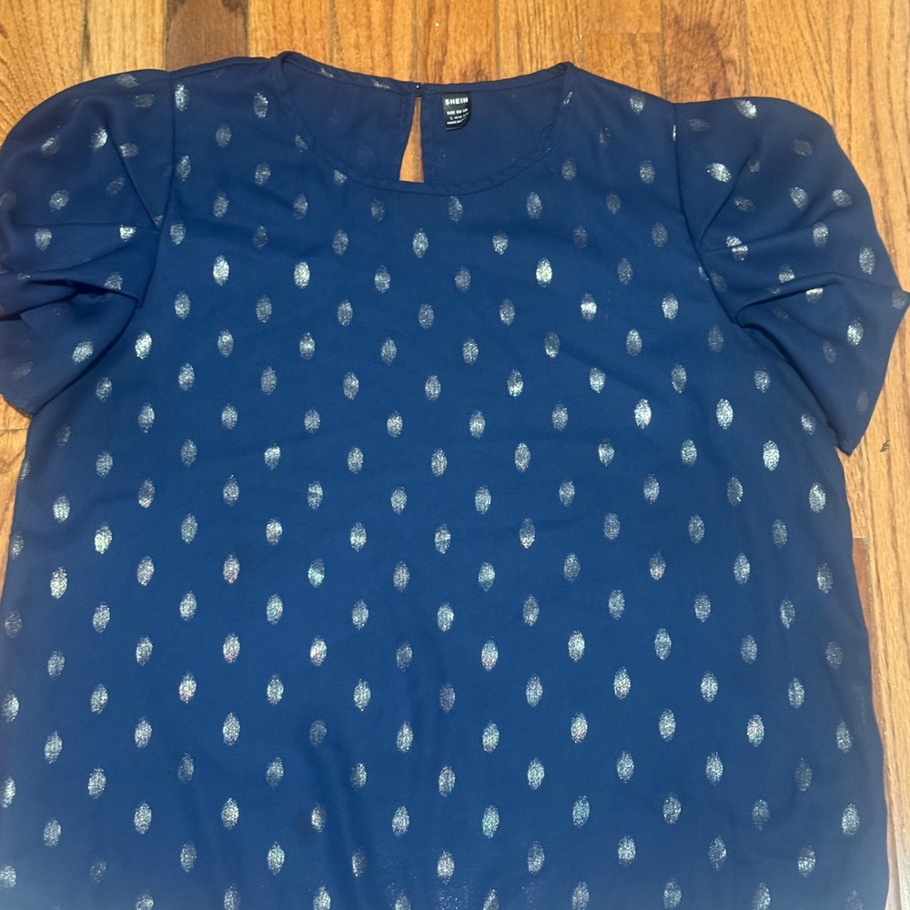 SHEIN Navy Blue Blouse with Gold Accents